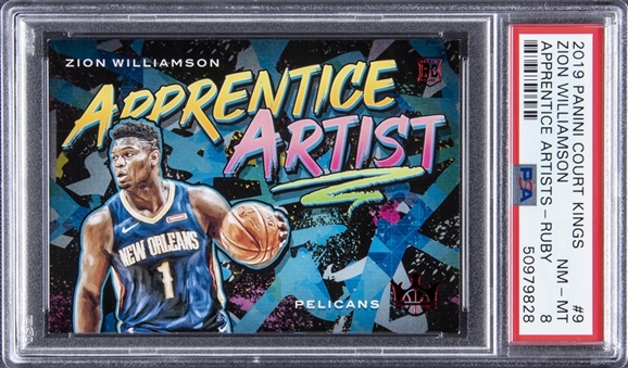 2019 Panini Court Kings #9 Zion Williamson Apprentice Artists - Ruby Rookie Card (#071/149) - PSA NM-MT 8